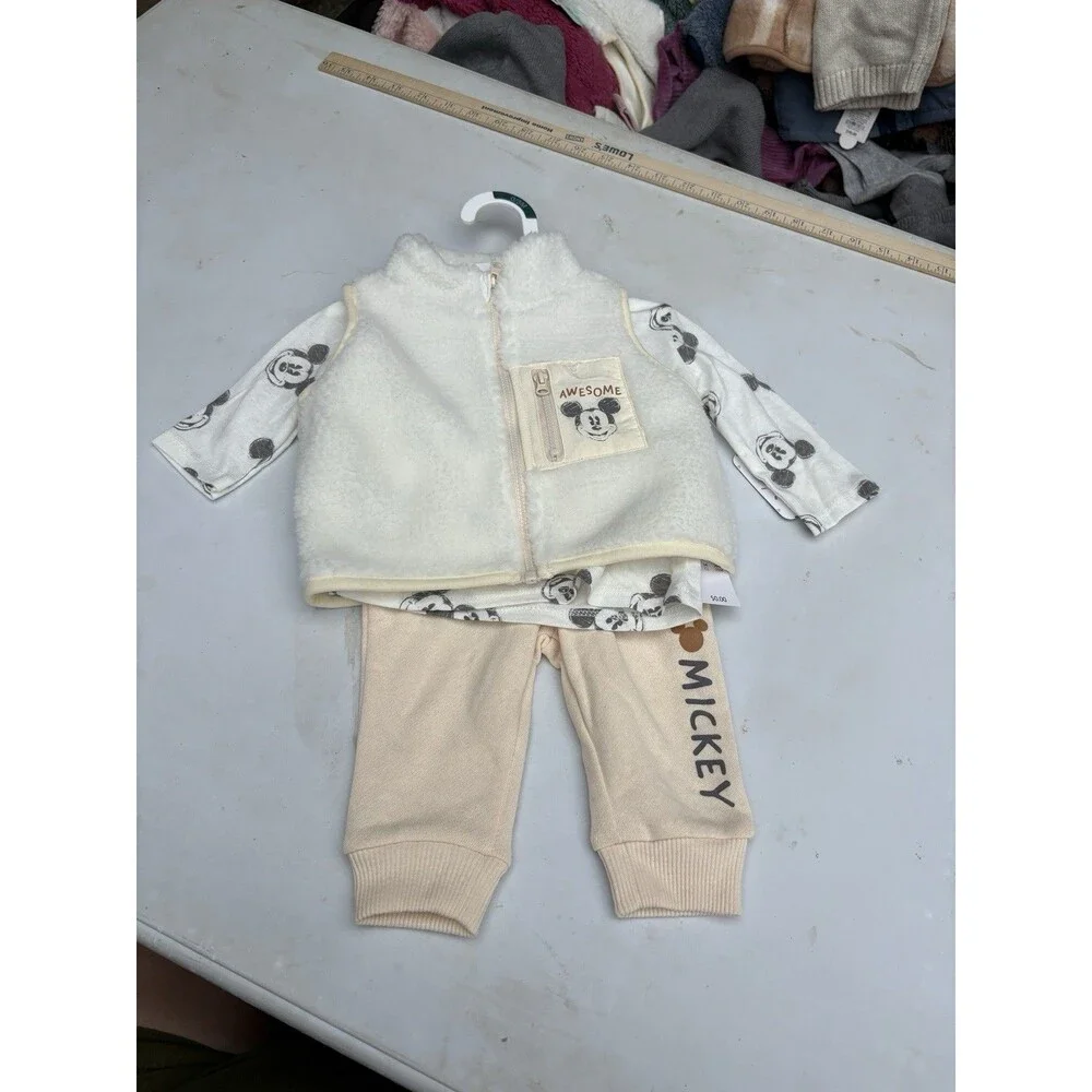 Disney Mickey Mouse Boys 3-Pc Vest, Long Sleeve Shirt & Pants, Size 12 Month NWT